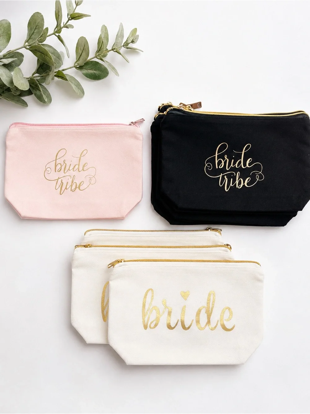 20 - Bride Tribe Canvas Zipper Pouch Set - Pink, Black & White